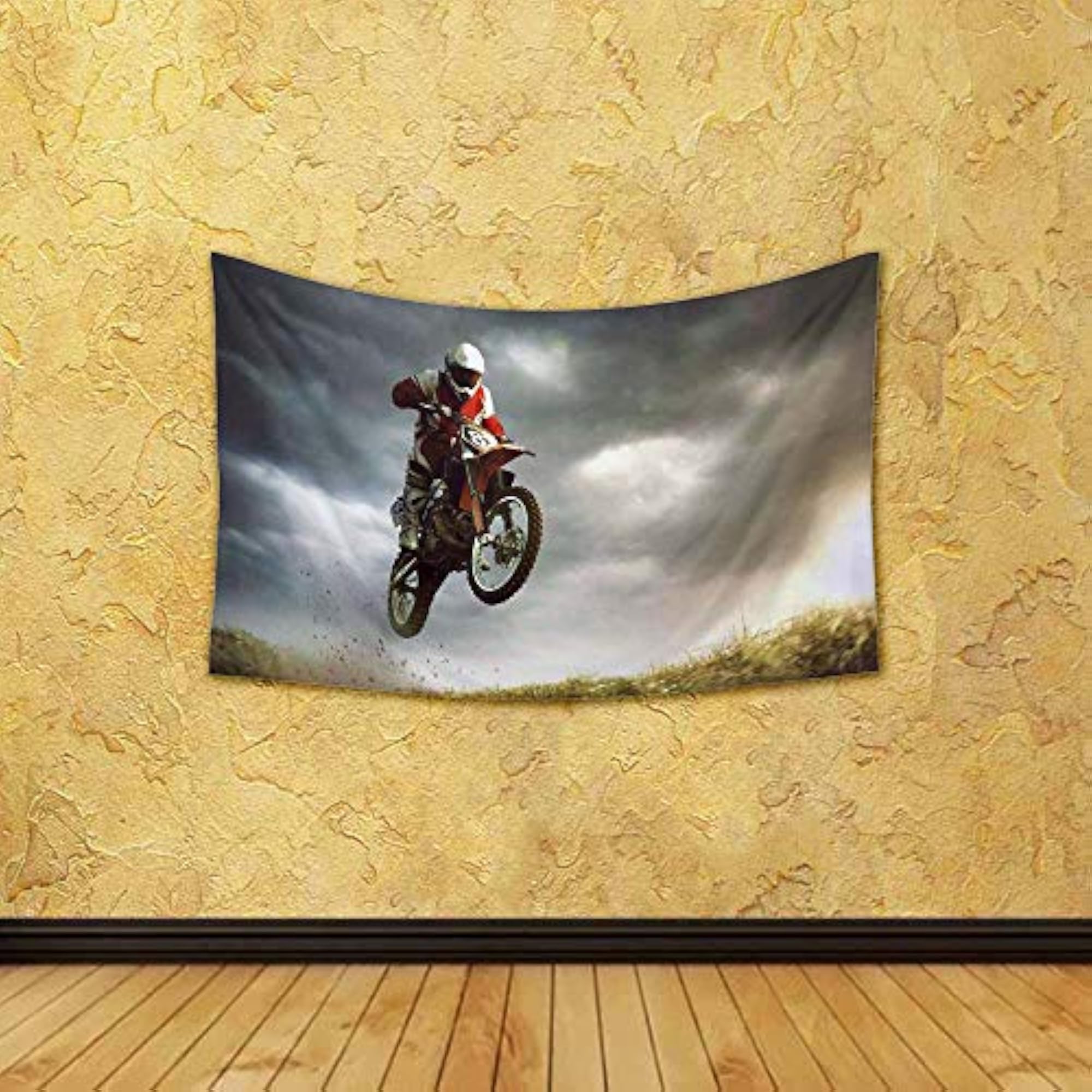Biker Making A Stunt Canvas Fabric Tapestry Wall Hanging