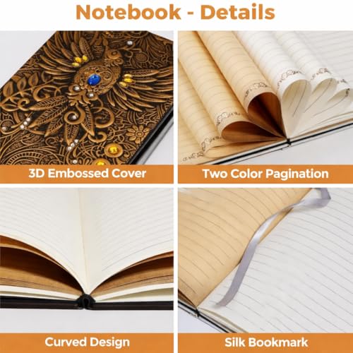 Image of Giftana 3D Phoenix Bronze DND Vintage Notebook Diary for Men and Women, Antique Diary with 200 Pages | Premium Writing A5 Journal Leather Diaries, Travel Diary, Corporate Gift for Employees (Gold)