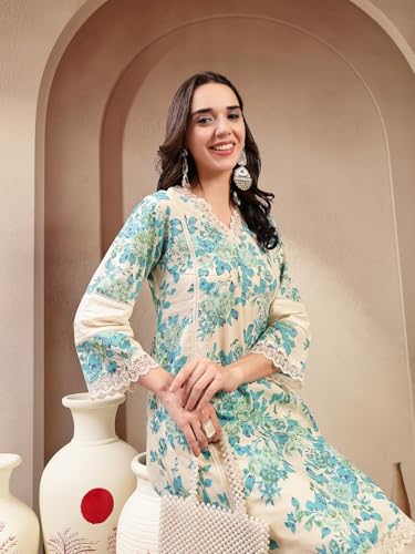 Image of Stylum Women's Floral Printed Cotton Kurti Pant Set