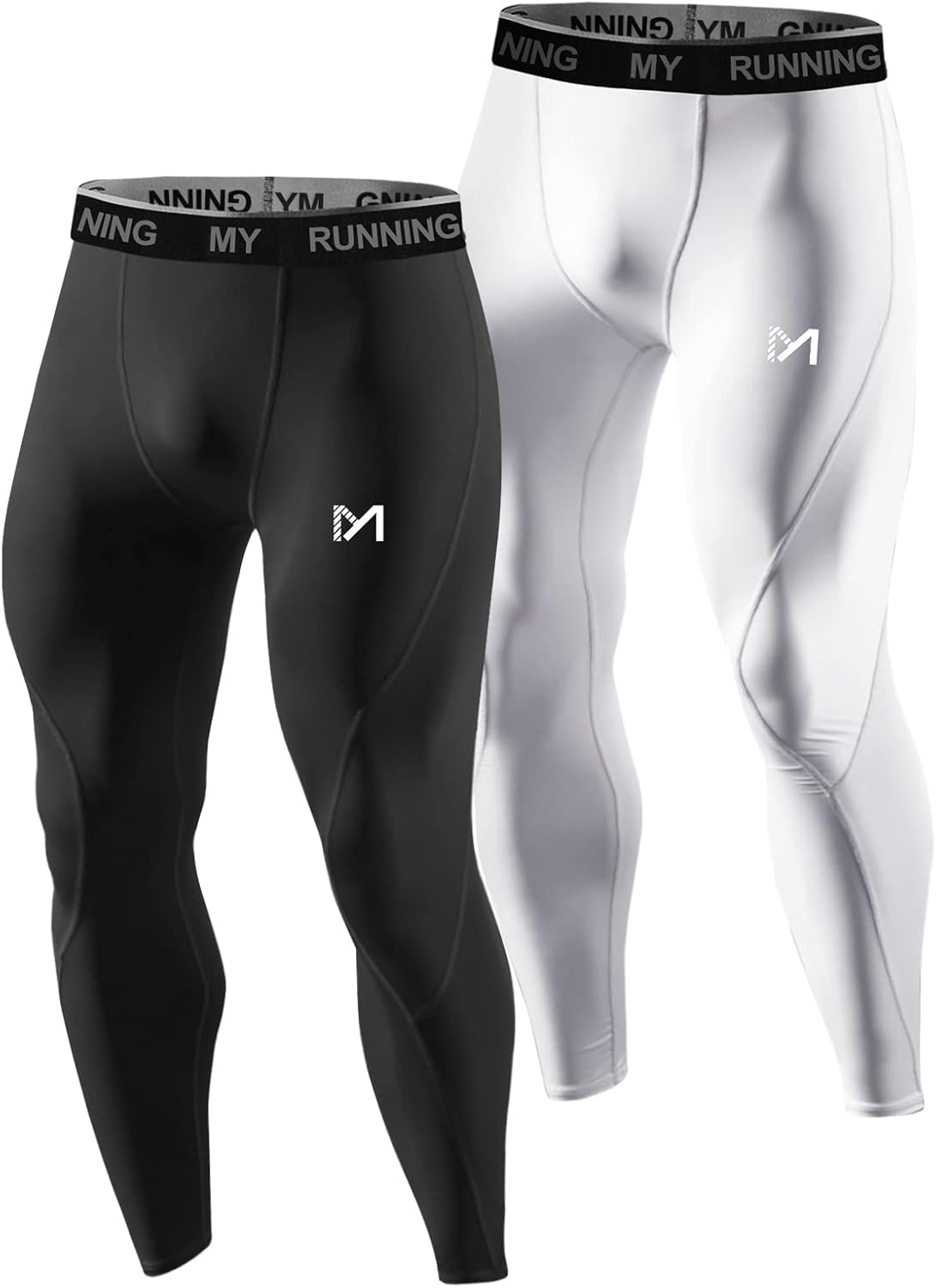 MEETYOO Men's Standard Compression Pants, Cool Dry Sports Workout Running Tights Leggings, Black+White, X-Large