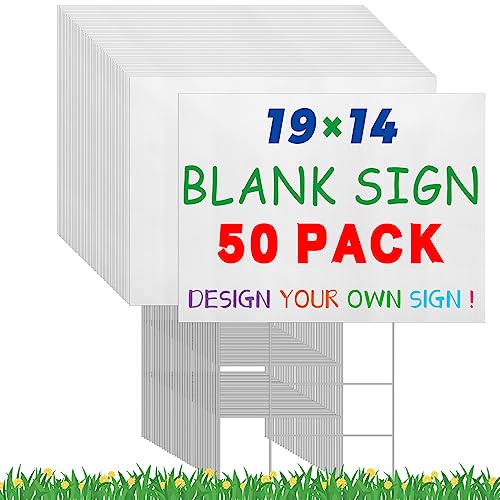 Panneaux de jardin vierges Tatuo lot de 50 avec piquets en métal 25x40 cm en plastique ondulé blanc