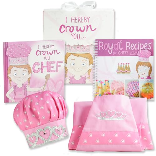 Tickle & Main set regalo Princess Chef-Include libro, grembiule, cappello e ricettario di ricette reali per bambine dai 3 4 5 6 7 anni-I bambini imparano a cucinare e cucinare di base