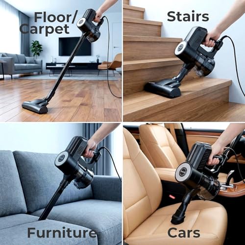 Image of Roomie Tec Corded Stick Vacuum Cleaner - 450W, Lightweight 2-in-1 Handheld with Powerful Suction, Bagless HEPA Filter, Large Dust Capacity (Black)