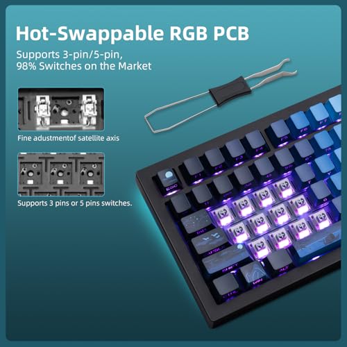 Image of ZORNHER ZH870 Wireless Mechanical Gaming Keyboard,80% Blue Custom Creamy Sound Keyboard with Lighted Up Dye Sublimation PBT Keycaps,Pre-lubed Linear Switches,Hot-Swappable,RGB Backlit