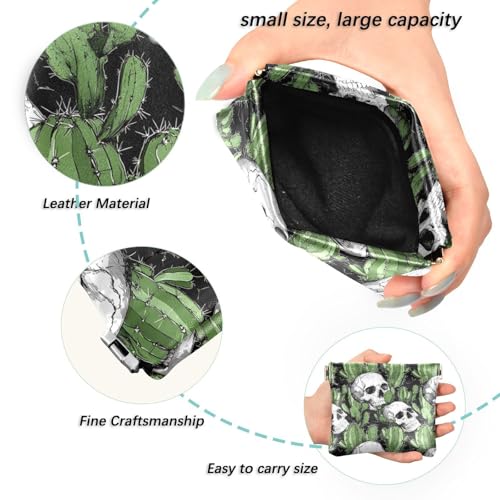 Coin Purse for Women Cactus Skull Coin Pouch Change Holder PU Leather Mini Wallet Portable Coin Bag Money Pocket2