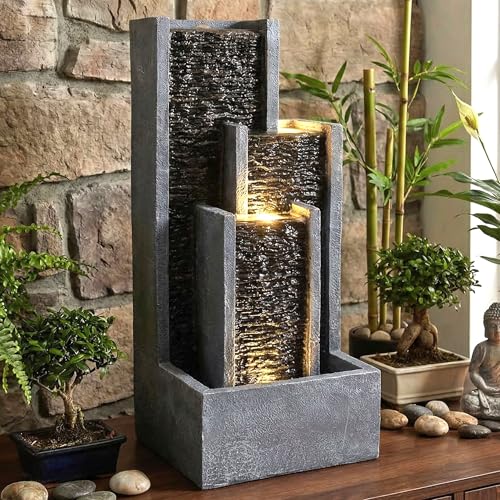 Springbrunnen Wasserwand mit LED – Zimmerbrunnen...