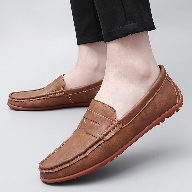 Mens Loafers Shoe Vegan Leather Penny Driving Loafers Solid Color Flat Heel Slip Resistant Anti-Slip Prom Slip-ons4