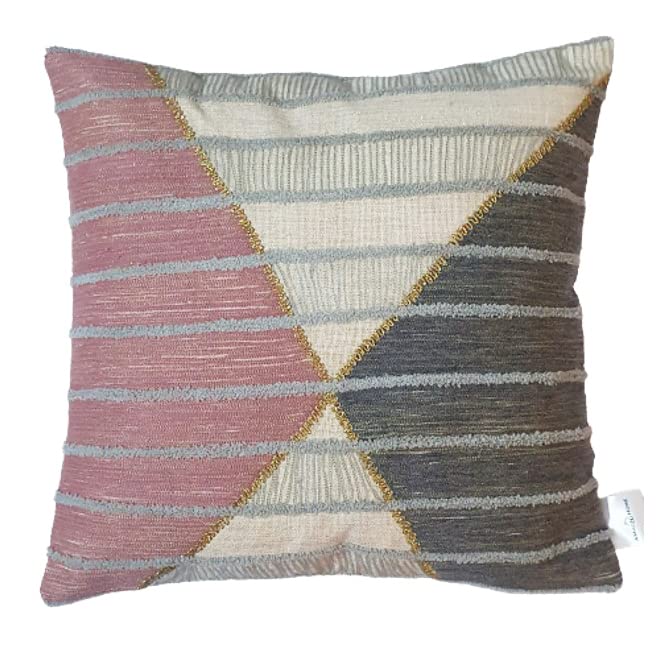 Image of Beautiful Aari and Gold dori Work Design Cushion Cover in Slub Fabric (Multicolor). Size 16''X16'' (Pack of 1)