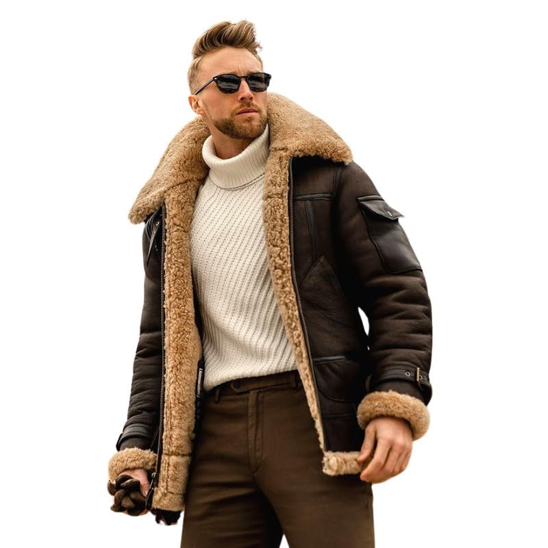 mastyle Men’s Winter PU Leather Jacket Faux Fur Lined Thick Warm Coat Frosted Velvet Look-picture-25