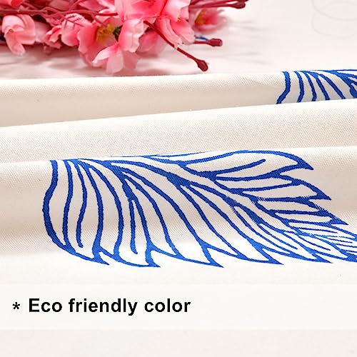 Image of THE LINEN COMPANY Duck Canvas Printed Curtains 5 Feet for Window, Stylish Leaf Print Window Curtains, 5ft Set of 2, Blue Leaf