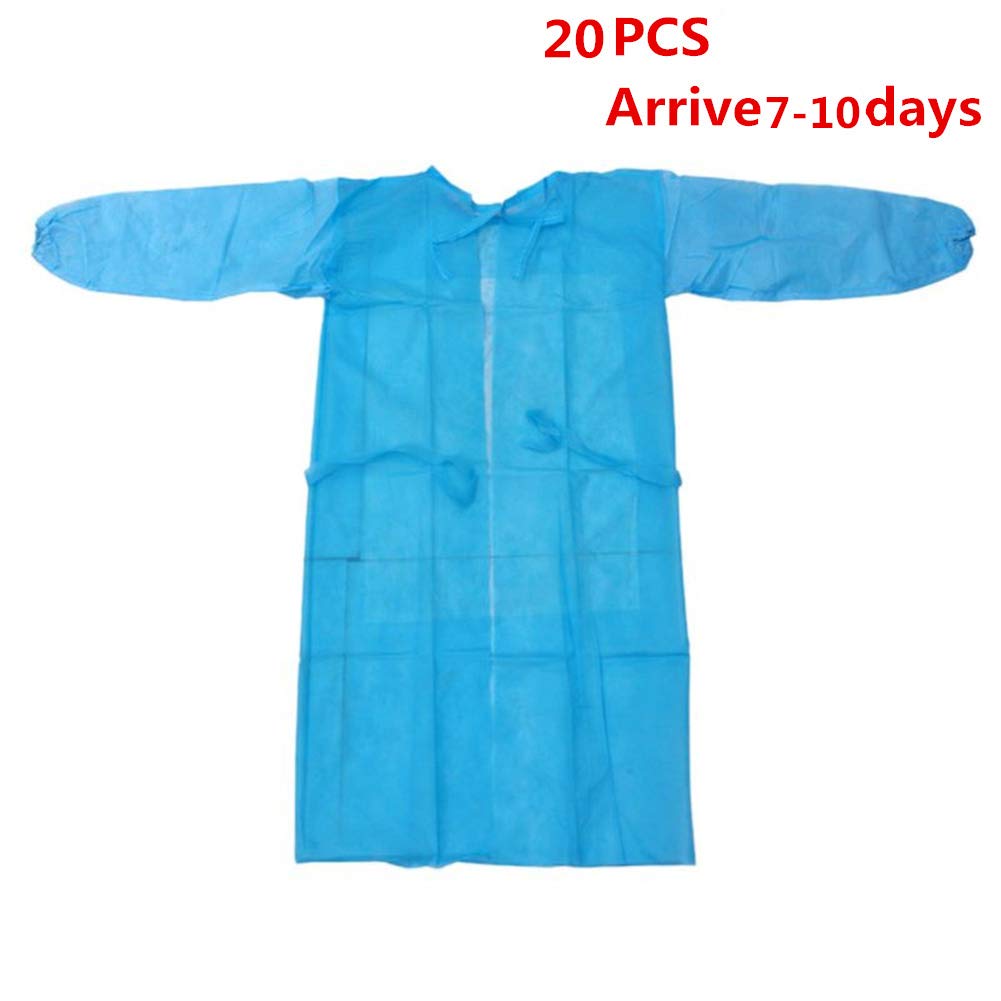 Blue Disposable Isolation Gown Protective Isolation Gown Clothing FluidResistant Impervious (20pcs one size)