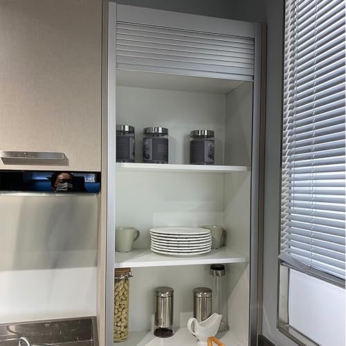 MLYAYE Kitchen Cabinets Roll-up Door White, 24'' 28 32 36 40 44 48 in 52 56 60 Inch High Pull Down Tambour Door Gate Kit with Installation Hardware, Easy to Install(W 24 x H 48 inch)