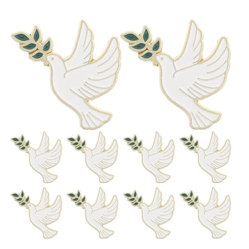 SAFIGLE Lot de 10 broches en métal pour femme - Colombe de la paix avec branche d'olivier - Design élégant d'oiseau pour vestes, pulls et écharpes - Symbole de paix polyvalent - Accessoire de bijoux