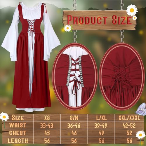 Image of Bonuci 6 Pcs Medieval Renaissance Fairy Costume Women Halloween Elf Cosplay Outfits Victorian Dress Elf Ears Fairy Headpiece