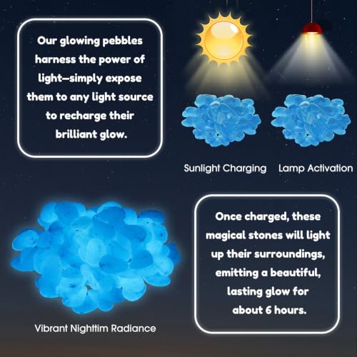 Image of Landical Large Glow in The Dark Rocks Garden Stones Night Guide Pebbles Outdoor Fish Tank Rocks Aquarium Gravel Luminous Stones for Walkway Yard Succulent Plant Decor(100 Pcs,Blue,1.8 Inch)