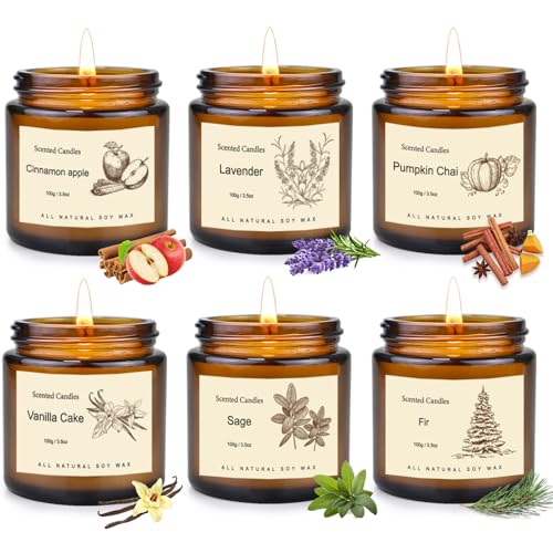 6 Pack Candles for Home Scented,Long Lasting Soy...