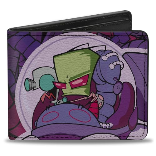 Buckle-Down Nickelodeon Wallet, Bifold, Invader Zim and GIR Voot Cruiser Pose and Logo Purples Pinks, Vegan Leather