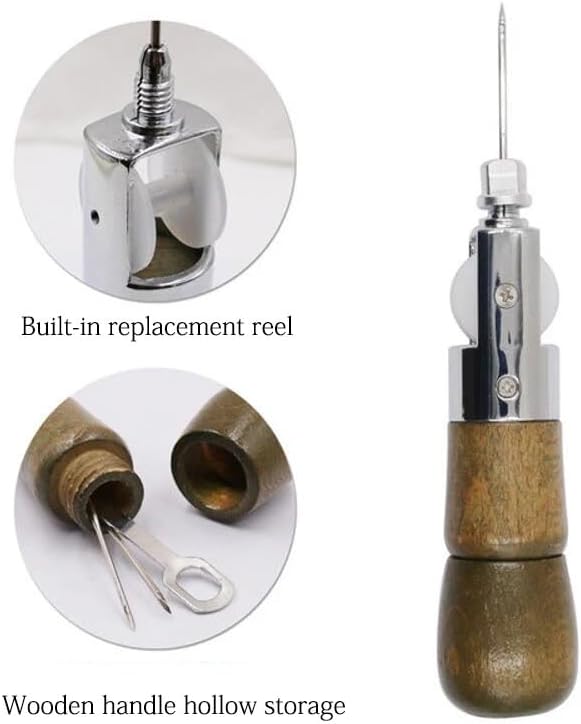 1 Piece Of Leather Awl Leather Sewing Tool Kit Needlework Shoe Repair Professional Replaceable Thread Diy Wooden Handle Handmade - (Color: B Type)