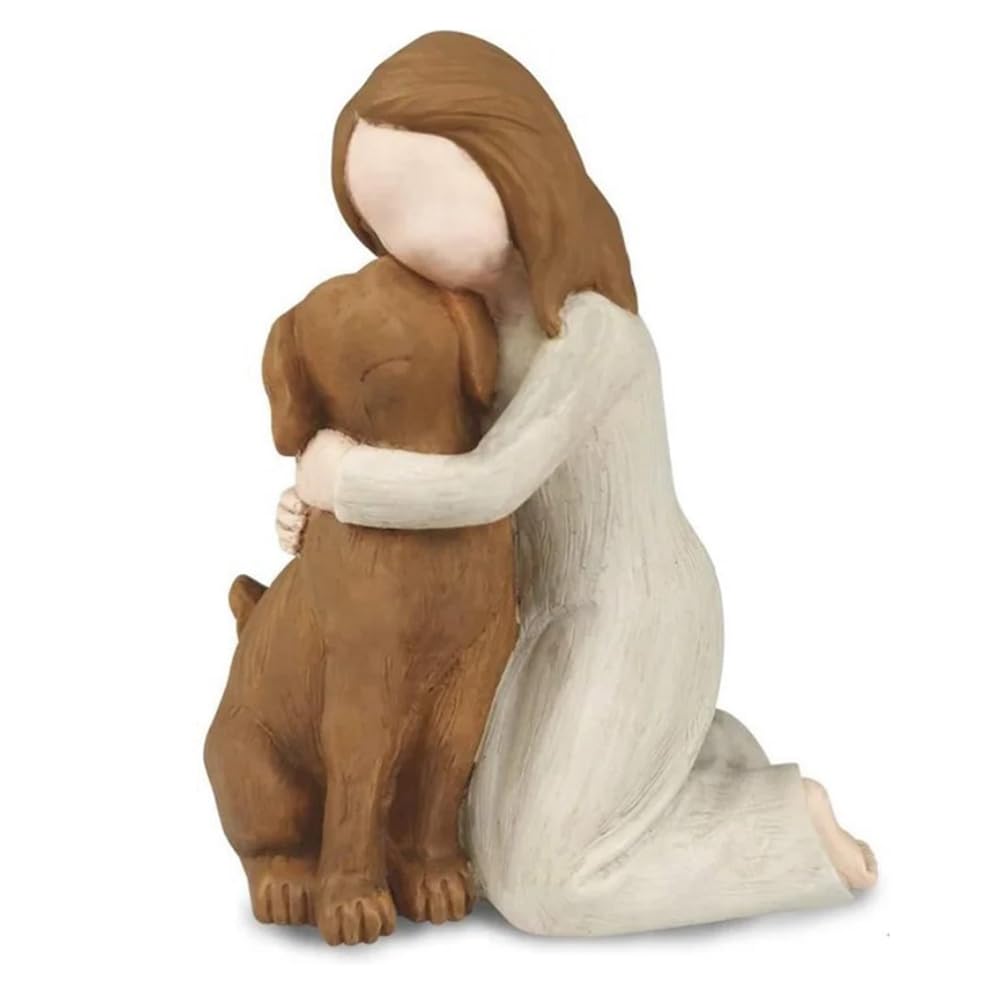 Intche Brown Love My Dog Figurines Statues, Dog Angel Friendship Remembrance Gifts,Sculpted Hand-Painted Figures For Dog Lovers Easy Install