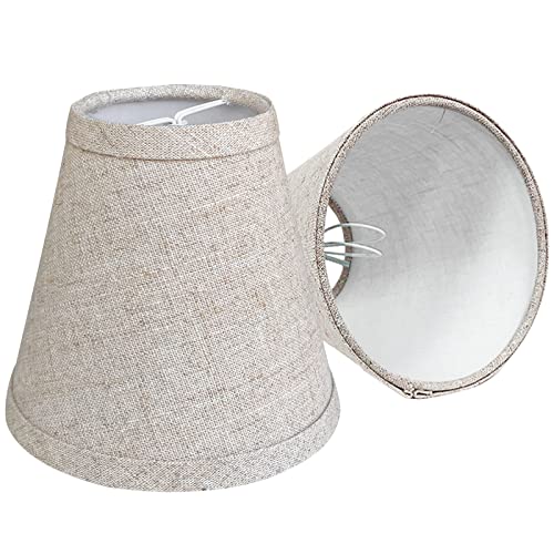 Mini Clip-On Lampshade Set of 2 3x6x5 Inch Small Brown Linen Lamp Shades