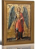 Gold framed Archangel Michael Canvas Wall Art Retro framed Christian Christianity Painting Picture Wall Decor Catholic Saints Poster Print Artwork for Prayer Room Church Home Decoration 9inx11in