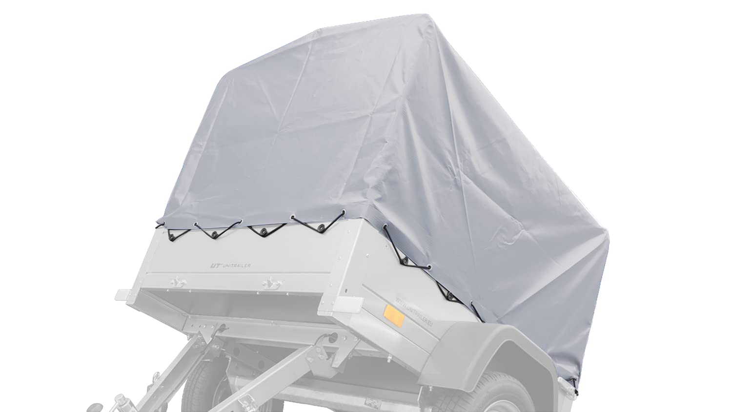 UNITRAILER Hochplane 80 cm in Grau für Garden Trailer 150 Kipp PKW Anhänger, wasserdichte hohe Abdeckplane für 150x106 cm Ladefläche mit elastischer Schnur