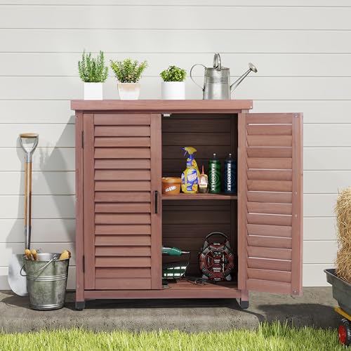 Outdoor-Potting-Bench-with-Storage-Cabinet-and-Metal-Top-Wood-Workstation-for-Outdoor-Patio-Garden-Dark-Brown-31x17x36 Outdoor Potting Bench with Storage Cabinet and Metal Top Wood Workstation for Outdoor Patio Garden Dark Brown 31x17x36