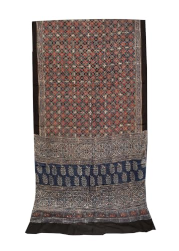 Image of Ethnics of Kutch Womenss Ajrakh Modal Silk Natural Dye Hand Block Print Saree with Blouse Piece - 5.5 Mtr Length