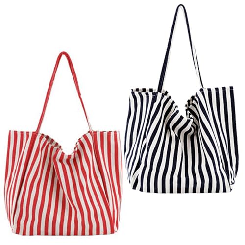 2 Bolsas Tote de Lona Rayadas Casual Suaves