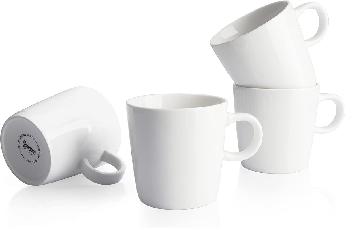 Sweese Juego de 4 tazas de café expreso de porcelana de 5 onzas, mini tazas de café Demitasse - Blanco