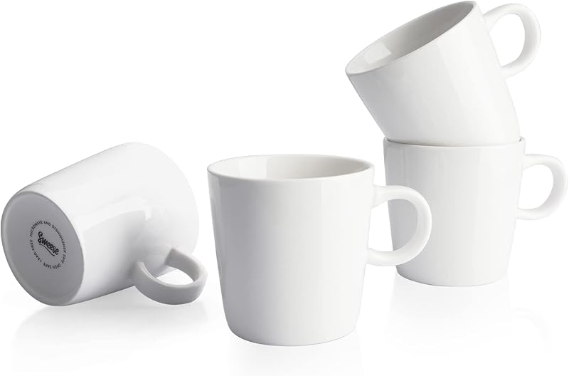 Sweese Juego de 4 tazas de café expreso de porcelana de 5 onzas, mini tazas de café Demitasse - Blanco