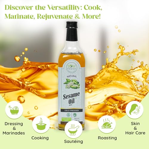 Image of Natural Cold Pressed Sesame Oil 1 Liter, White, High in Vitamin E, D & K