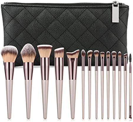 aolongli14Pcs Makeup Brushes Set & Zip Bag Professional Kabuki Brush Set Premium Synthetic Hair Foundation Eyeshadow Powder Blending Eyebrow Eyelash Brushes Cosmetic Makeup Brush Kit (Champagne Gold)