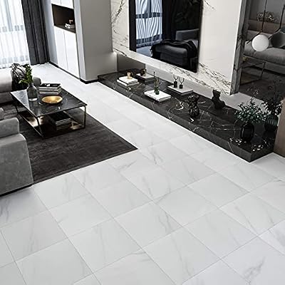 WESTICK 20 Pcs White Marble Peel and Stick Floor Tile Bedroom Living Room Ground Decoration Vinyl Flooring Peel and Stick Non-Slip Waterproof 12 x 12 Inches