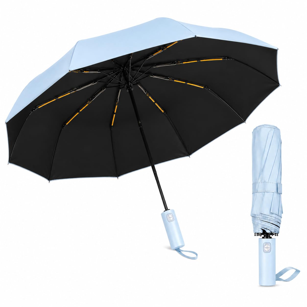 Compact Automatic Folding Umbrella for Women & Men, 10-Rib Windproof Travel Umbrella, UV Protection Black Coating, Auto Open Close, Lightweight Portable Umbrella for Rain & Sun Baby Light Blue-image-24