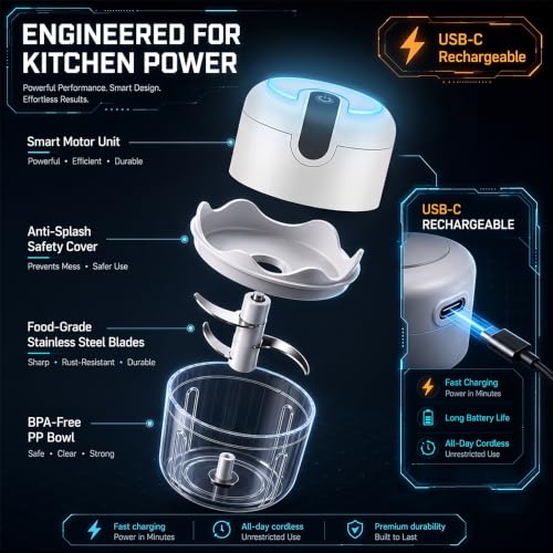 Image of KTS Electric Mini Garlic Chopper,Food Processor,Portable Cordless Garlic Mincer Masher, with USB Charging For Vegetable, Chilli, Fruits, Ginger, Baby Food masher, Seasoning 250ml