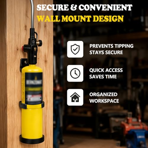 Bamokee MAP Gas Torch Holder Wall Mount, Dual Support Propane Cylinder Storage Rack with Snap-Fit Clip and Bottom Cradle, Heavy Duty Workshop Organizer for Standard 14.1 oz Torch Fuel Cylinders - Image 2
