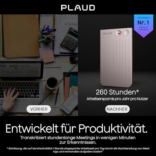 Plaud Note KI Digitales Diktiergerät mit Hülle - 64 GB Aufnahmegerät mit KI-Technologie zum Transkribieren und Zusammenfassen, One-Touch-Aufnahme, Rauschunterdrückung, Unterstützt 112 Sprachen