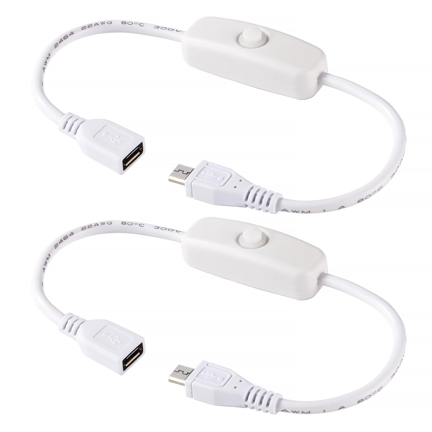 KUOQIY 2 PCS 0.27m Micro USB Extension Cable with On/Off Switch, for LED Desk Lamp LED Strip White, Micro USB - 0.27m