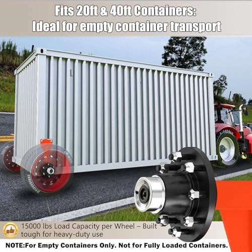 Upgrade 2-Pack Shipping Container Wheels Kit with 6/8 Lug Bolt-On Spindle,Heavy-Duty Shipping Container Axles for Up to 40ft Containers, 15000LB Capacity, Shipping Container Accessories (8-Lug) - Thumbnail 7