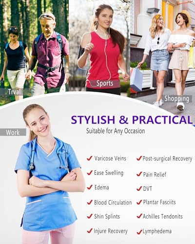 Image of Zipper Compression Socks for Women with Inner Lining,L-XL Dual Levels Easy-on Knee High stocking,Relieve Leg Pain, Swelling, Varicose Veins