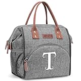 DTBG Initial Lunch Bag for Women Ladies Reusable Insulated Lunch Box Adult Wide-Open Lunch Tote Bag Large Freezable Cooler Bag for Work, Travel, Picnic Personalized Gifts for Women/Teacher