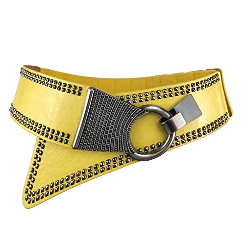 Gerrit Women's Fashion Vintage Wide Waist Belt Elastic Stretch Cinch Belts With Interlock Buckle, Lemon Yellow