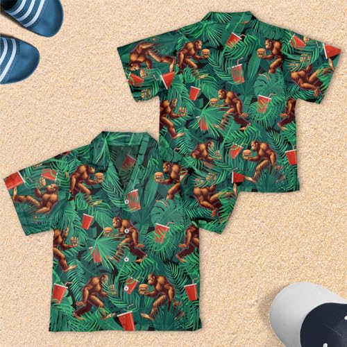 V-DECORPARKS Food Boys Hawaiian Shirts - Good Hamburger Beach Boys Button Down Shirt Short Sleeve Summer Shirts for Kids PA52