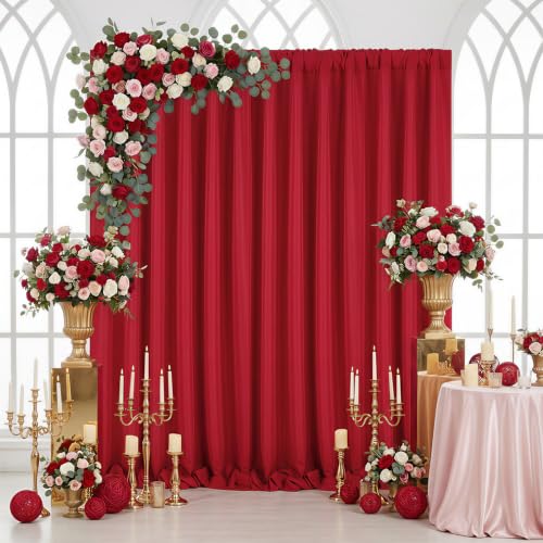 Image of SoarDream Wine Red Polyester Backdrop Curtains 5ft x 10ft 2 Panels Wrinkle-Free Photography Drapes for Wedding Arch Photo Booth Party Event Background Decoration