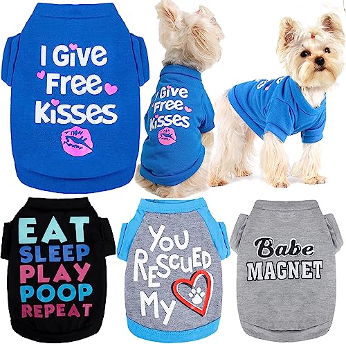 Yikeyo-Dog-Tshirts-for-Small-Dogs-Boy-Small-Dog-Clothes-MaleDog-Clothes-Shirts-for-Small-Medium-Dogs-BoyCat-Summer-Pet-Puppy-Shirt-for-Chihuahua-Yorkies-Cute-Pattern-Set-of-4-4PC-Medium