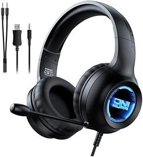 سماعة رأس للألعاب X36 مع ميكروفون - سماعة رأس فوق الأذن بسلك بصوت محيطي، وميكروفون بخاصية إلغاء ضوضاء، وإضاءة ليد، ووسائد أذن مريحة، للكمبيوتر وبلاي ستيشن 5 و4 واكس بوكس واللاب توب من اونيكيوما، أسود