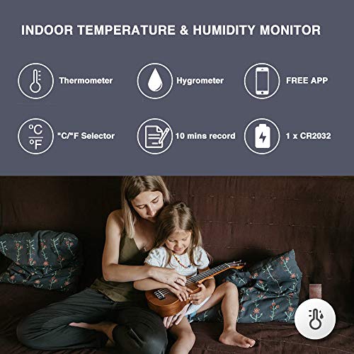 FreeLeben Drahtloses Thermometer Hygrometer Mini Bluetooth 5.0 Innen Feuchtigkeit Temperatur Sensor mit Datenexport, Alarmfunktion, 35 m Reichweite für Haus, Weinzigarre, Wohnzimmer, Babyzimmer