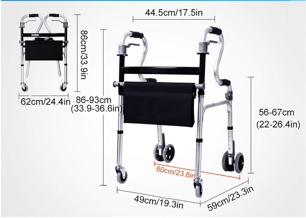 Regulowany chodzik dla dorosłych z siedziskiem i uchwytem, ​​lekki, przenośny aluminiowy chodzik dla osób starszych i niepełnosprawnych (4 wheels)