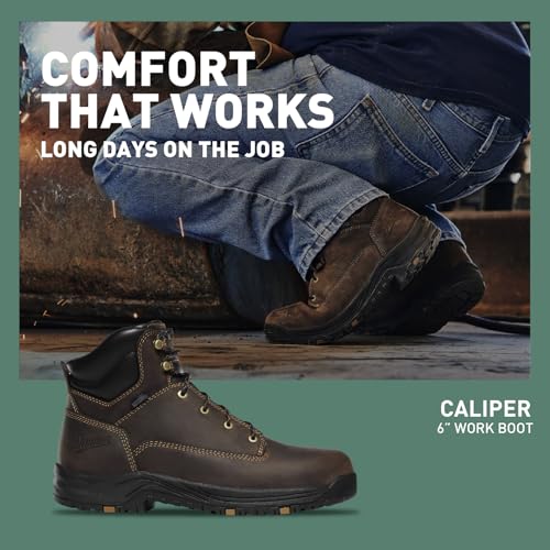 Danner Caliper 6" Waterproof Work Boots for Men - Full-Grain Leather with Breathable Danner Dry Lining, Memory Foam Footbed & Non Slip Heel Outsole, Brown - 11 EE2